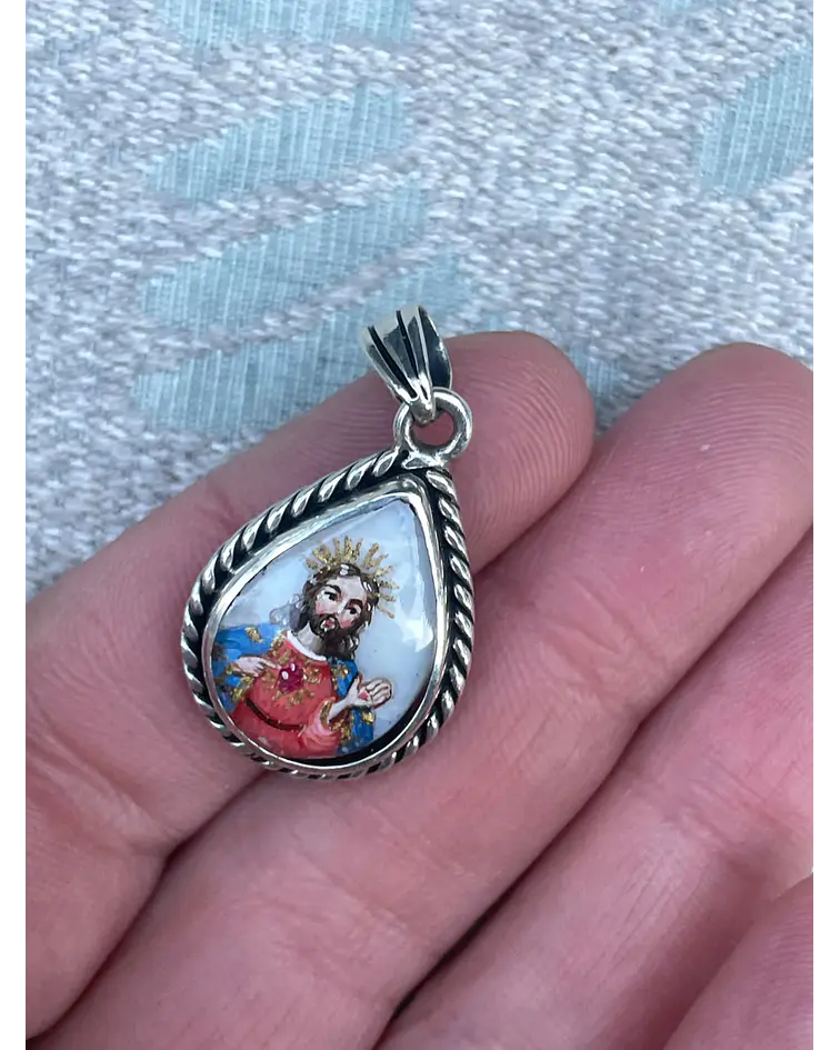 Medalla Sagrado Corazón de Jesús y San Pío de Pietrelcina – Plata 950 | 1,7 × 2,3 cm