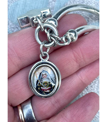 Pulsera esclava Santa Hildegarda y San Charbel – Plata 950 | 4 × 6 cm de diámetro