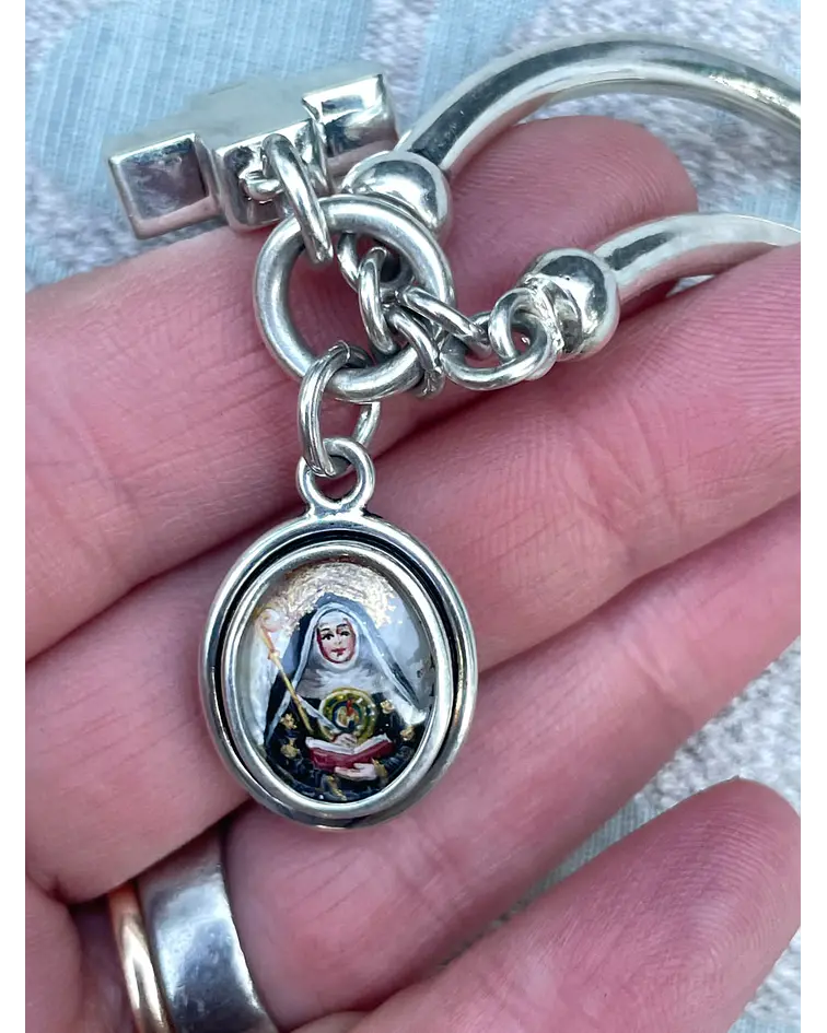 Pulsera esclava Santa Hildegarda y San Charbel – Plata 950 | 4 × 6 cm de diámetro