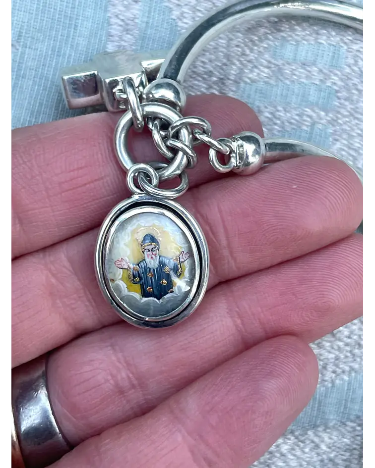 Pulsera esclava Santa Hildegarda y San Charbel – Plata 950 | 4 × 6 cm de diámetro
