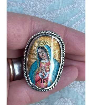 Anillo ajustable Virgen de Guadalupe – Plata 950 pintada a mano sobre nácar