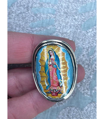 Anillo ajustable Virgen de Guadalupe – Plata 950 pintada a mano sobre nácar