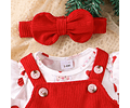 Vestido de malla con estampado de corazón para niña dulce de navidad de 3 piezas con diadema.