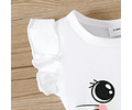 Conjunto de 2 piezas para bebé niña con camiseta con estampado de gato y pantalones cortos con estampado de corazón