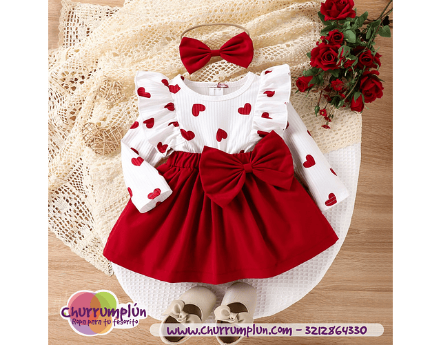 Conjunto de vestido para bebé niña con forma de corazón 2pzs.