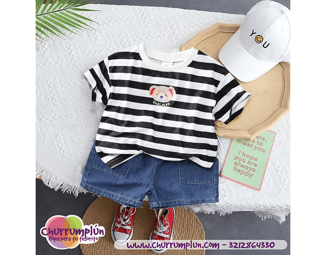 Conjunto de camiseta a rayas y pantalones cortos de 2 piezas para niños