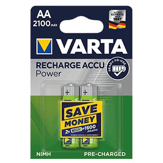 Pilhas Recarregáveis AA 1.2V 2100mAh Varta 2un 