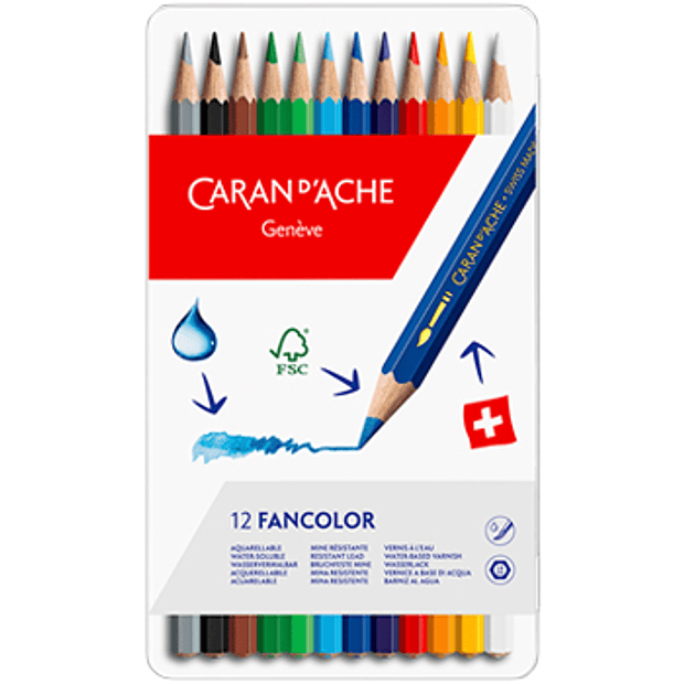 Lápis Cor Aguarelável Caran DAche Fancolor Cx Metal 12un 1