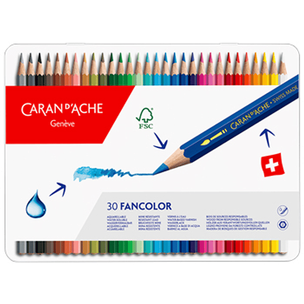 Lápis Cor Aguarelável Caran DAche Fancolor Cx Metal 30un 1