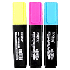 Marcador Fluorescente Grosso Epene Pack 3 Côres Amarelo, Azul, Rosa