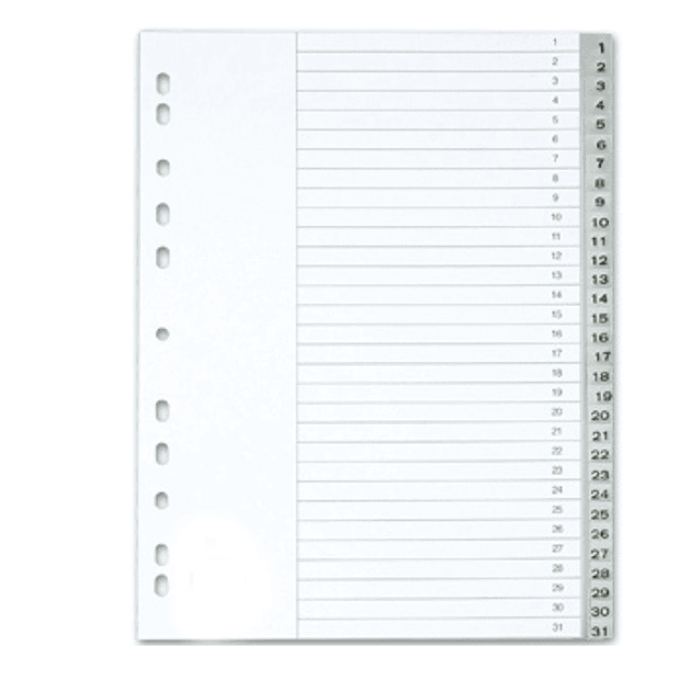 Separadores A4 Plastico Numerados (1 a 31) 