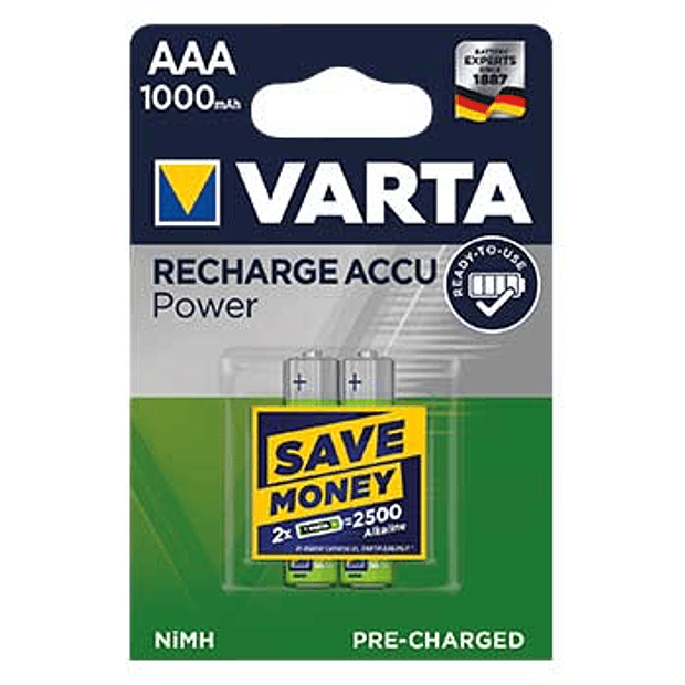 Pilhas Recarregáveis AAA 1.2V 1000mAh Varta 2 un. 