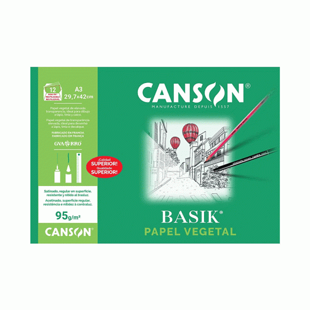 Papel Vegetal A3 95g Canson Basik Minipack 12Fls 
