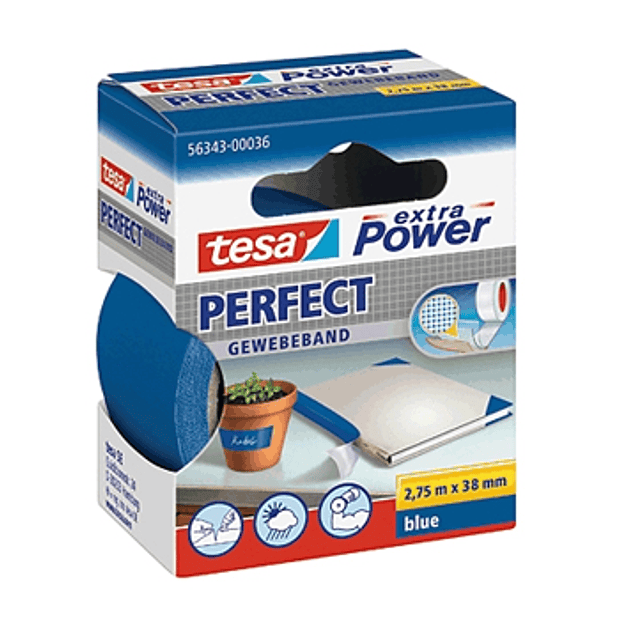 Fita Adesiva Tecido 38mmx2.75m Extra Power Tesa Azul 