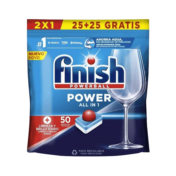 Detergente Máquina Loiça Pastilhas Finish Power 50un 