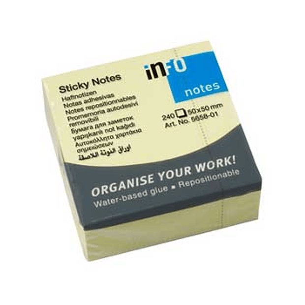 Bloco Notas Aderentes 50x50mm Amarelo Cubo 240fl. Pack 5un. 