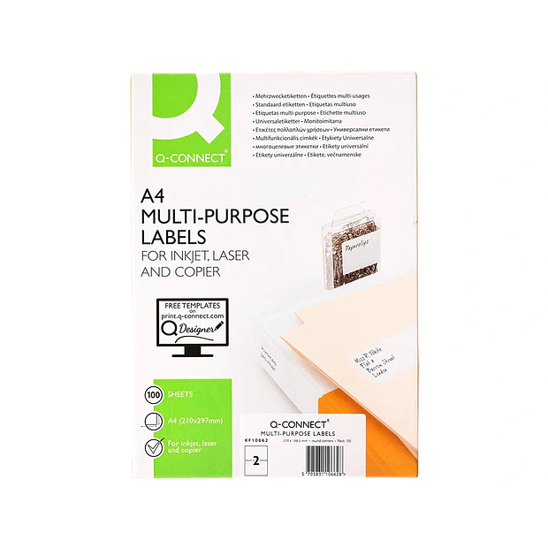 Etiquetas adesivas 210x148,5 mm. CONNECT 100fl. ENVIO GRÁTIS 