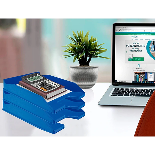 Tabuleiro  secretaria  plastico azul opaco pack 6 ENVIO GRÁTIS 