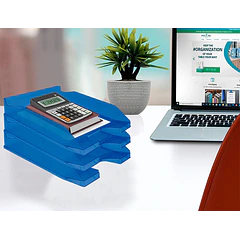 Tabuleiro secretaria plastico azul transp. pack 6 ENVIO GRÁTIS