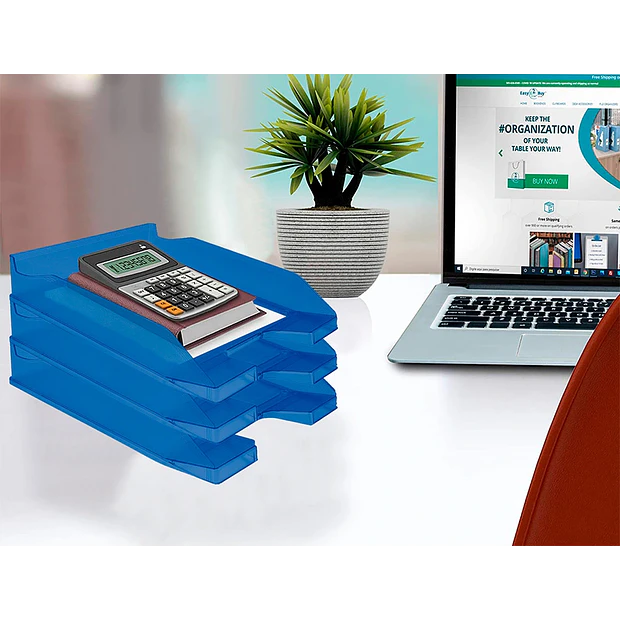 Tabuleiro secretaria plastico azul transp. pack 6 ENVIO GRÁTIS 