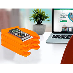 Tabuleiro secretaria plastico laranja transp. pack 6 ENVIO GRÁTIS