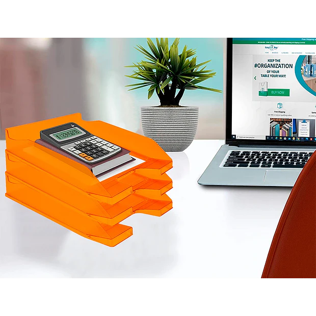 Tabuleiro secretaria plastico laranja transp. pack 6 ENVIO GRÁTIS 