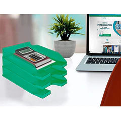 Tabuleiro secretaria plastico verde transp. pack 6 ENVIO GRÁTIS