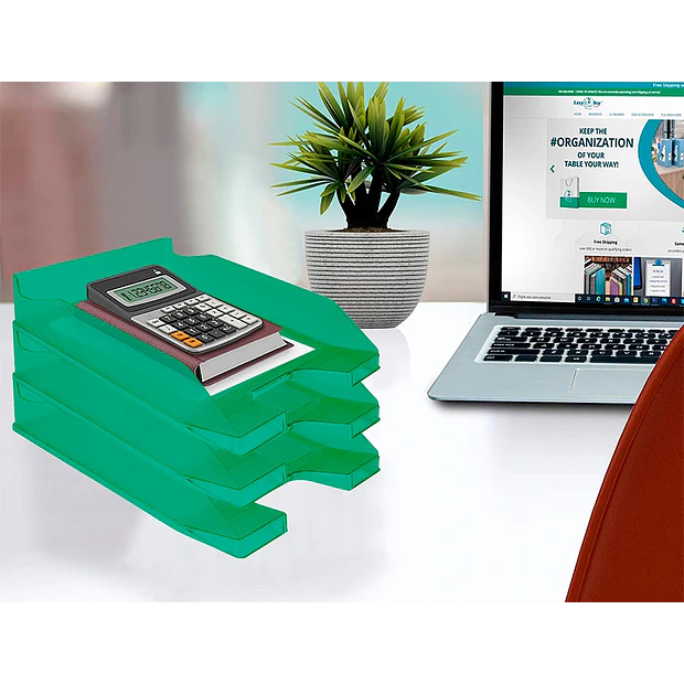 Tabuleiro secretaria plastico verde transp. pack 6 ENVIO GRÁTIS 