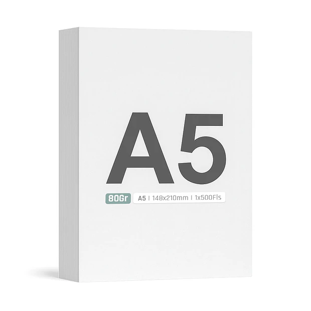 Papel Fotocópia A5 80gr 500fl. a partir 10 un. 2,20€ 