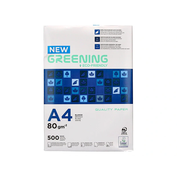  Papel fotocopia A4 80gr GREENING 5x500fl. ENVIO GRÁTIS 