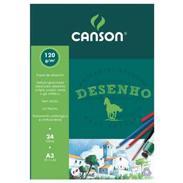 Bloco Desenho A3 120g Canson 24Fls 10un. 2,31€/un 