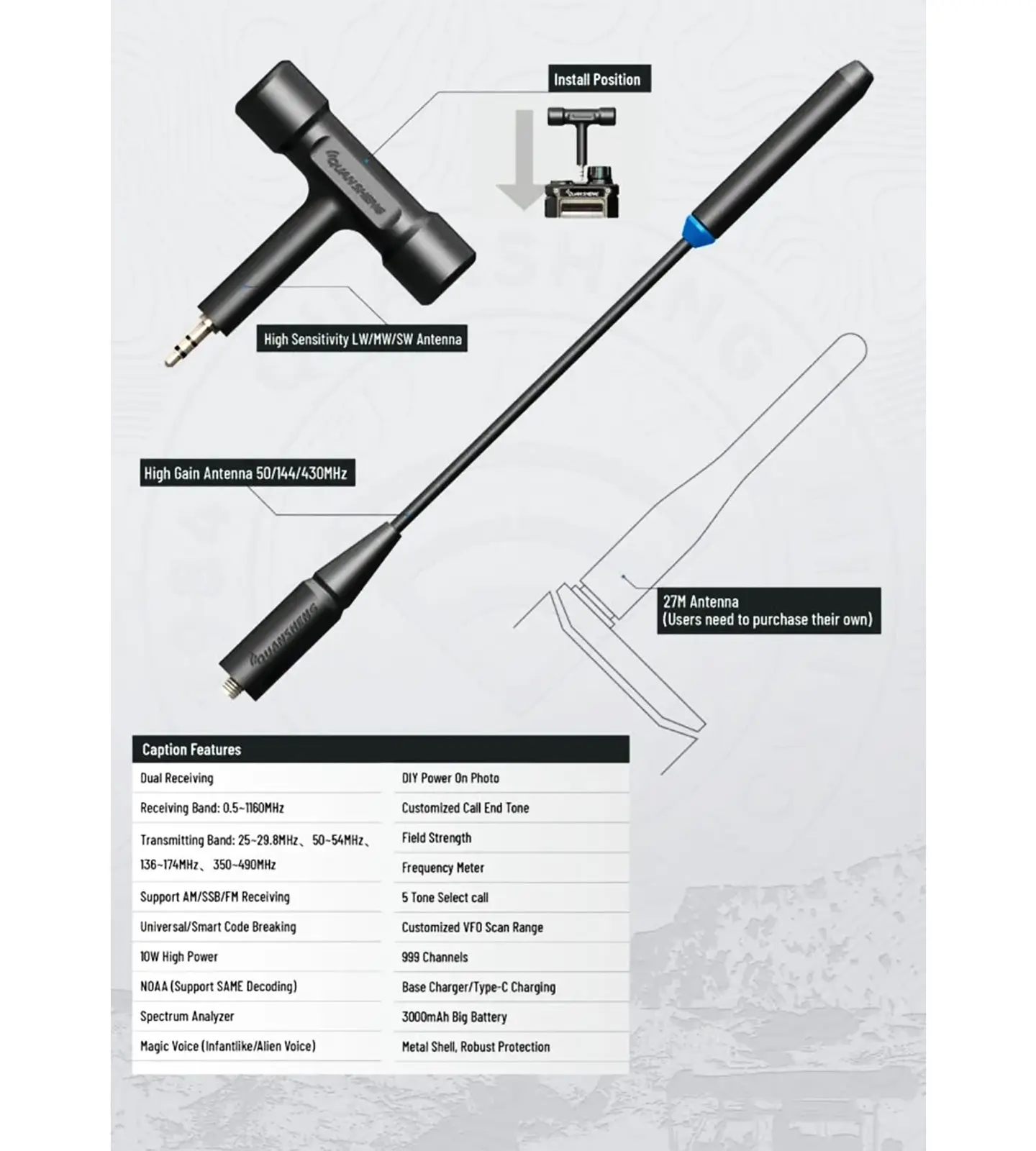 Radio Comunicador Quansheng TK-11 Profesional 10W – Multi Banda VHF/UHF AM, SSB y USB 3