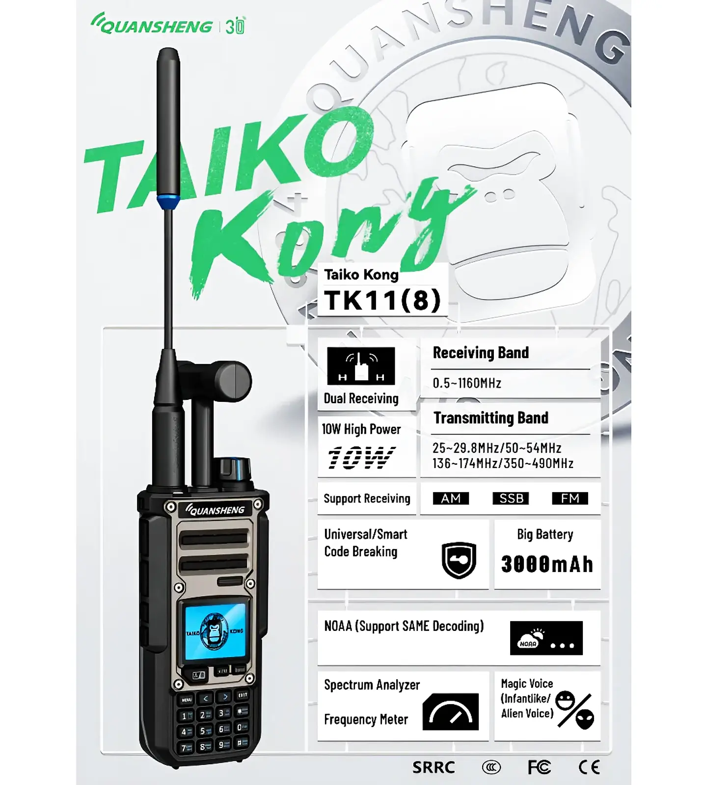 Radio Comunicador Quansheng TK-11 Profesional 10W – Multi Banda VHF/UHF AM, SSB y USB 2