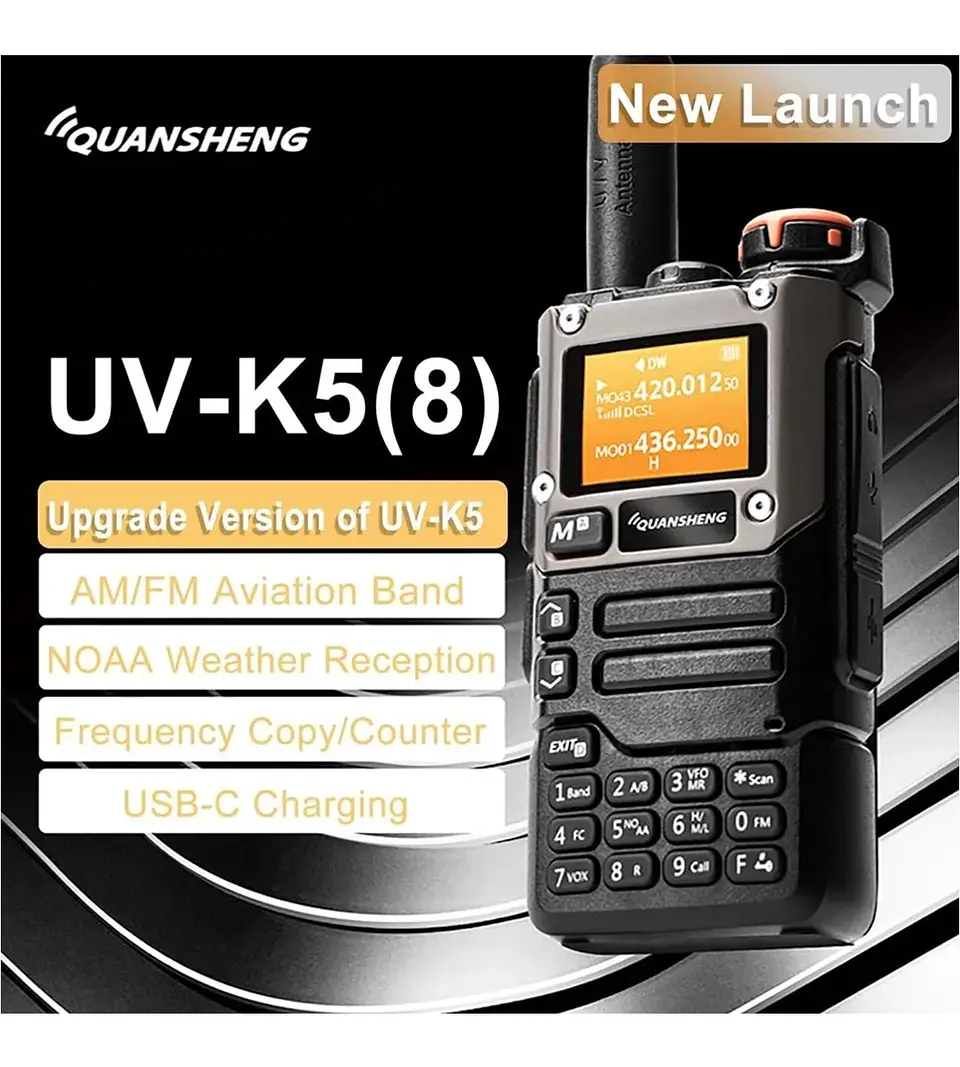 Radio Comunicador UV-K5(8) Profesional 5W – Dual Banda VHF/UHF con AM/FM, Alerta NOAA y 200 Canales 6