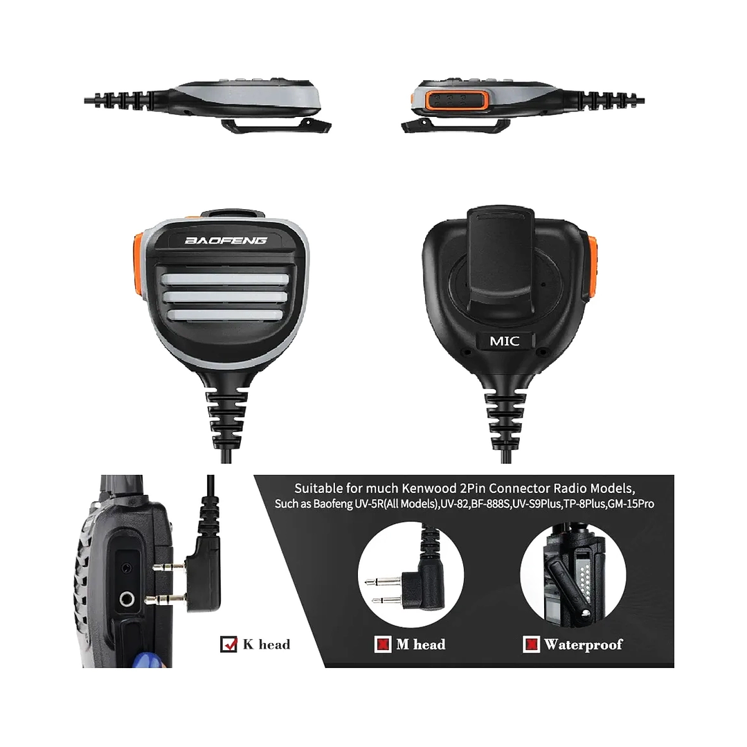 Pera Baofeng Micrófono Parlante Resistente Dual Ptt 6