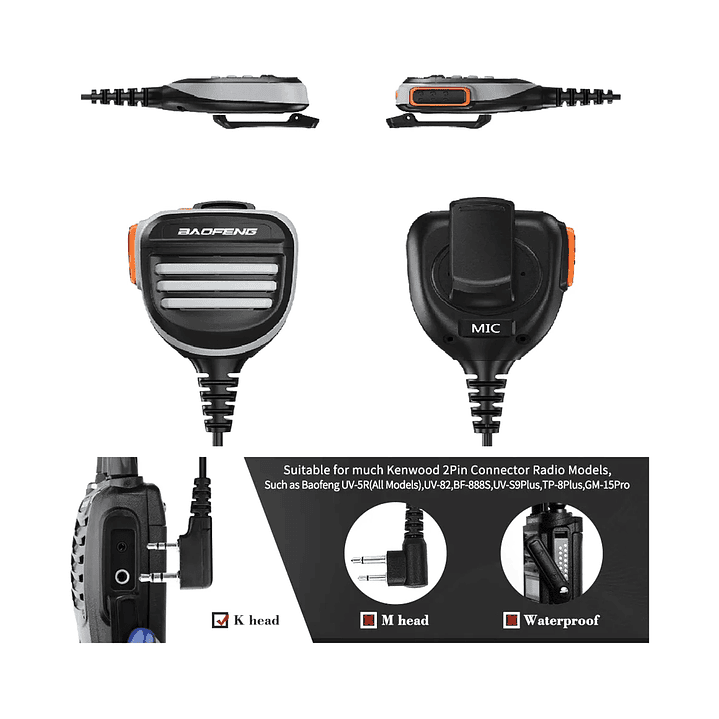 Pera Baofeng Micrófono Parlante Resistente Dual Ptt 6
