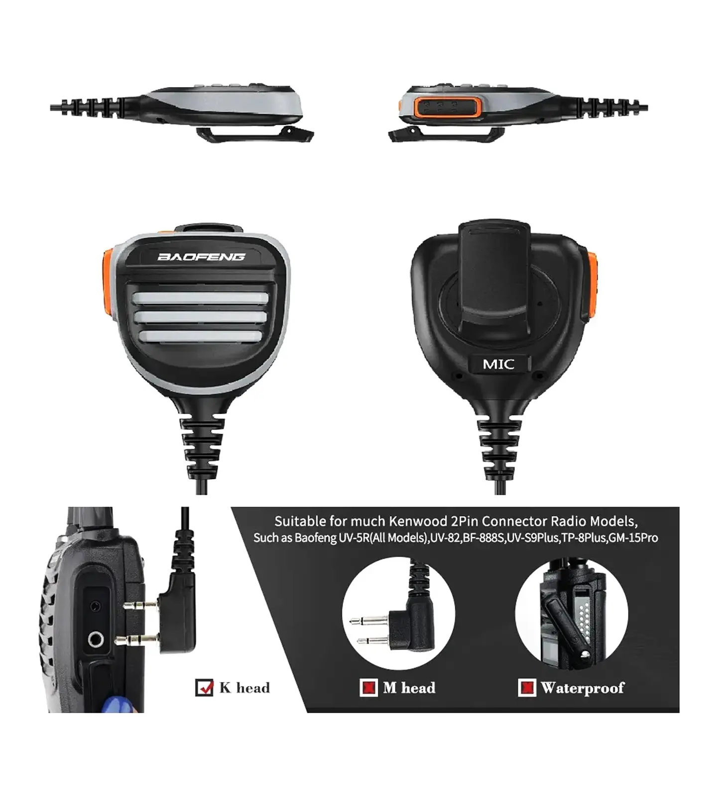 Pera Baofeng Micrófono Parlante Resistente Dual Ptt 6