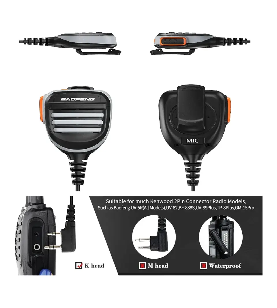 Pera Baofeng Micrófono Parlante Resistente Dual Ptt 6