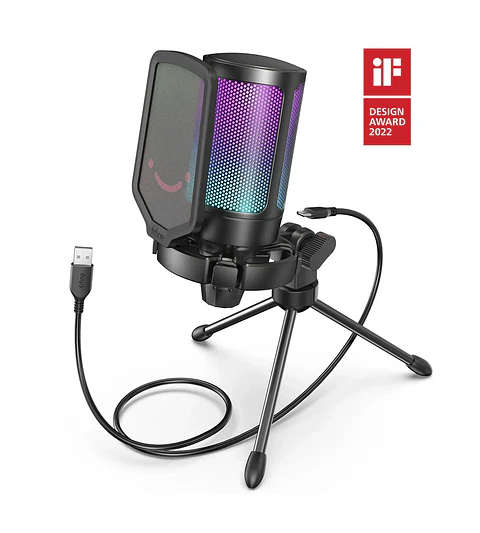 Micrófono Fifine A6V RGB USB para PC, Streaming, Juegos y Podcasts