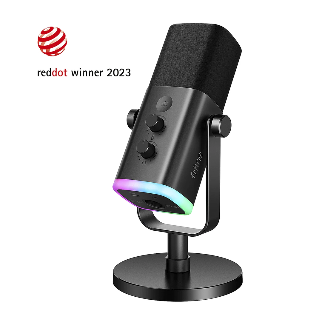 Micrófono dinámico FIFINE AmpliGame AM8 USB/XLR con RGB, silenciamiento táctil, controles de E/S y monitoreo en vivo para streaming 2
