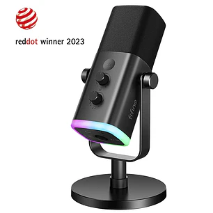 Micrófono dinámico FIFINE AmpliGame AM8 USB/XLR con RGB, silenciamiento táctil, controles de E/S y monitoreo en vivo para streaming