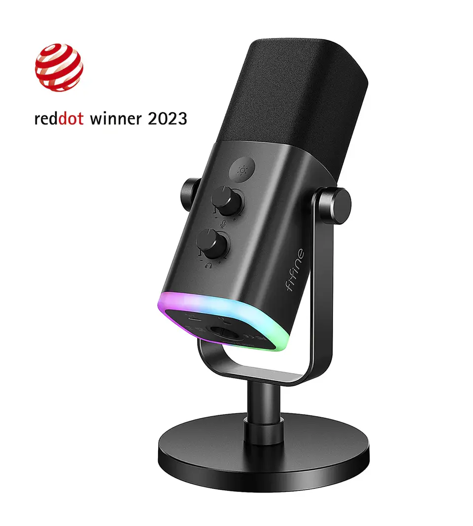 Micrófono dinámico FIFINE AmpliGame AM8 USB/XLR con RGB, silenciamiento táctil, controles de E/S y monitoreo en vivo para streaming 2