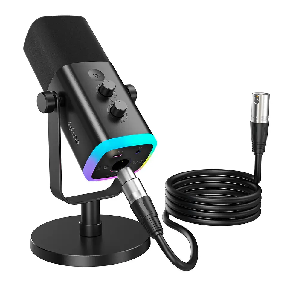 Micrófono dinámico FIFINE AmpliGame AM8 USB/XLR con RGB, silenciamiento táctil, controles de E/S y monitoreo en vivo para streaming 6