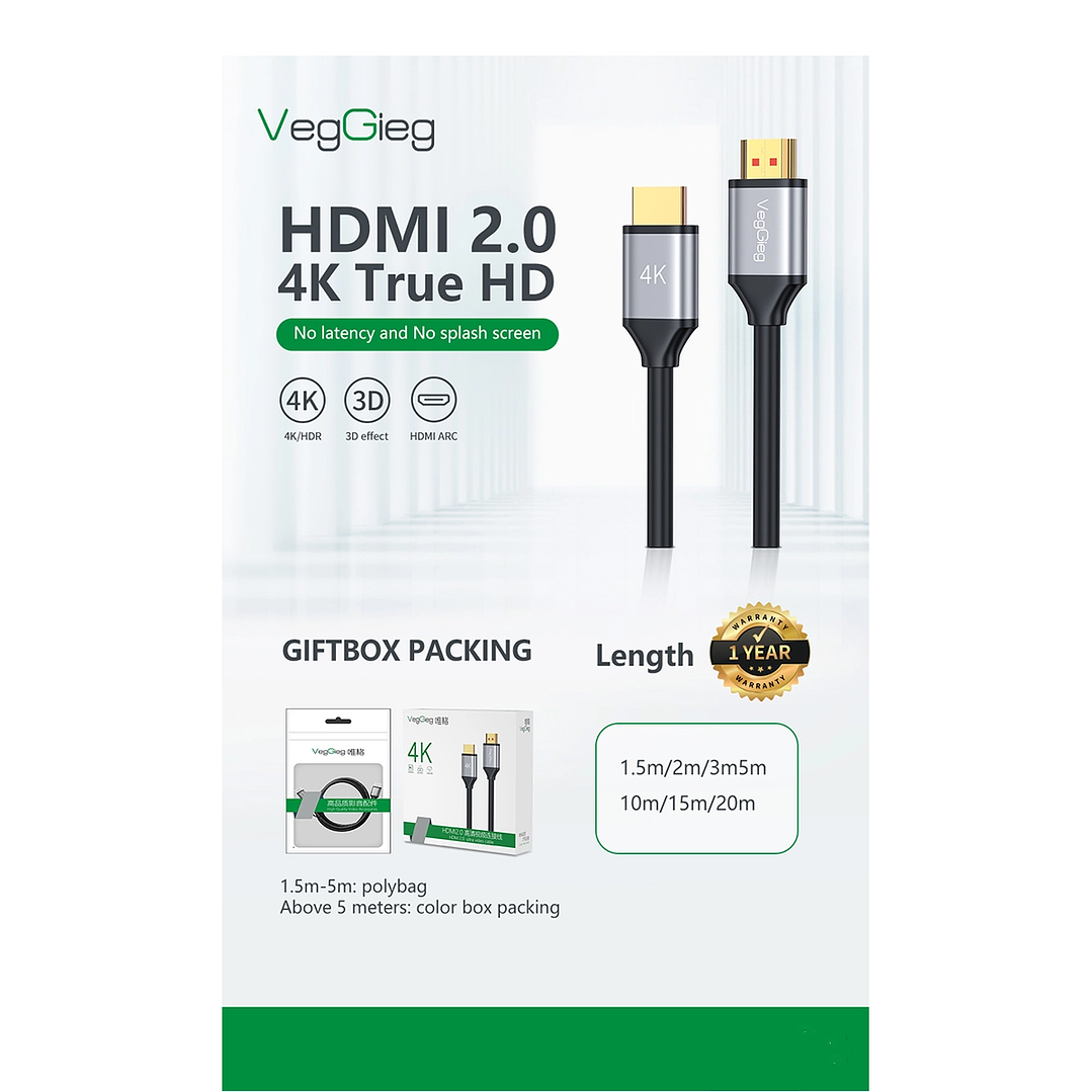 Cable HDMI Veggieg 4K 60Hz V2.0 para TV, Monitor y Consolas 2