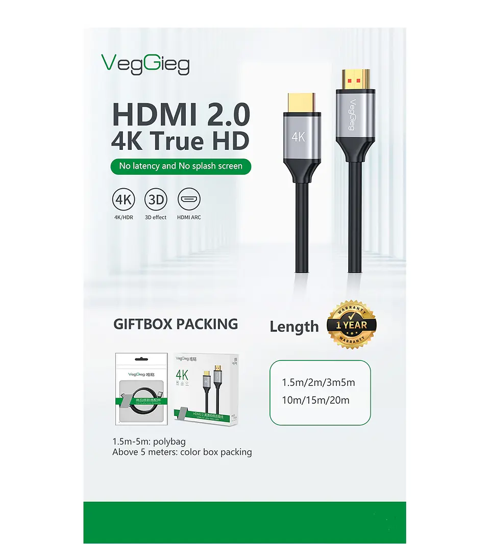 Cable HDMI Veggieg 4K 60Hz V2.0 para TV, Monitor y Consolas 2