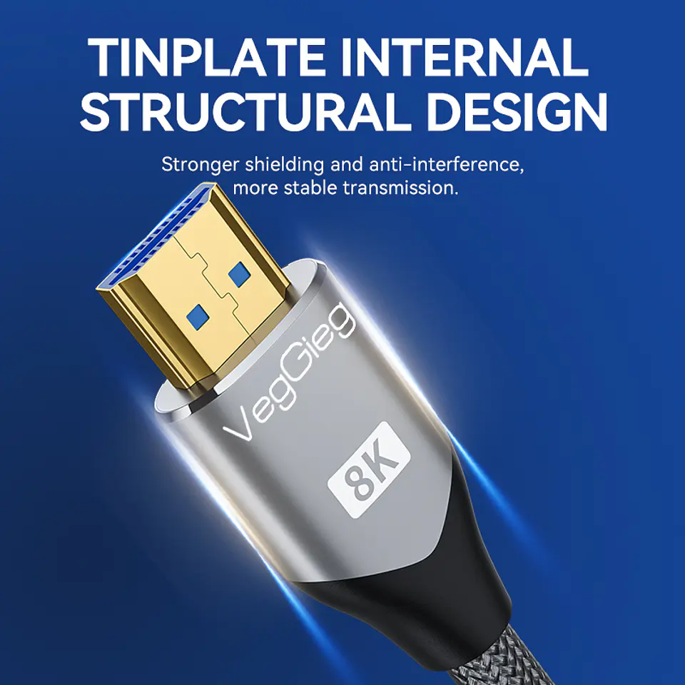 Cable HDMI 2.1 Veggieg 8K 60Hz / 4K 120Hz / 2K 240Hz HDR+ Ultra HD 4
