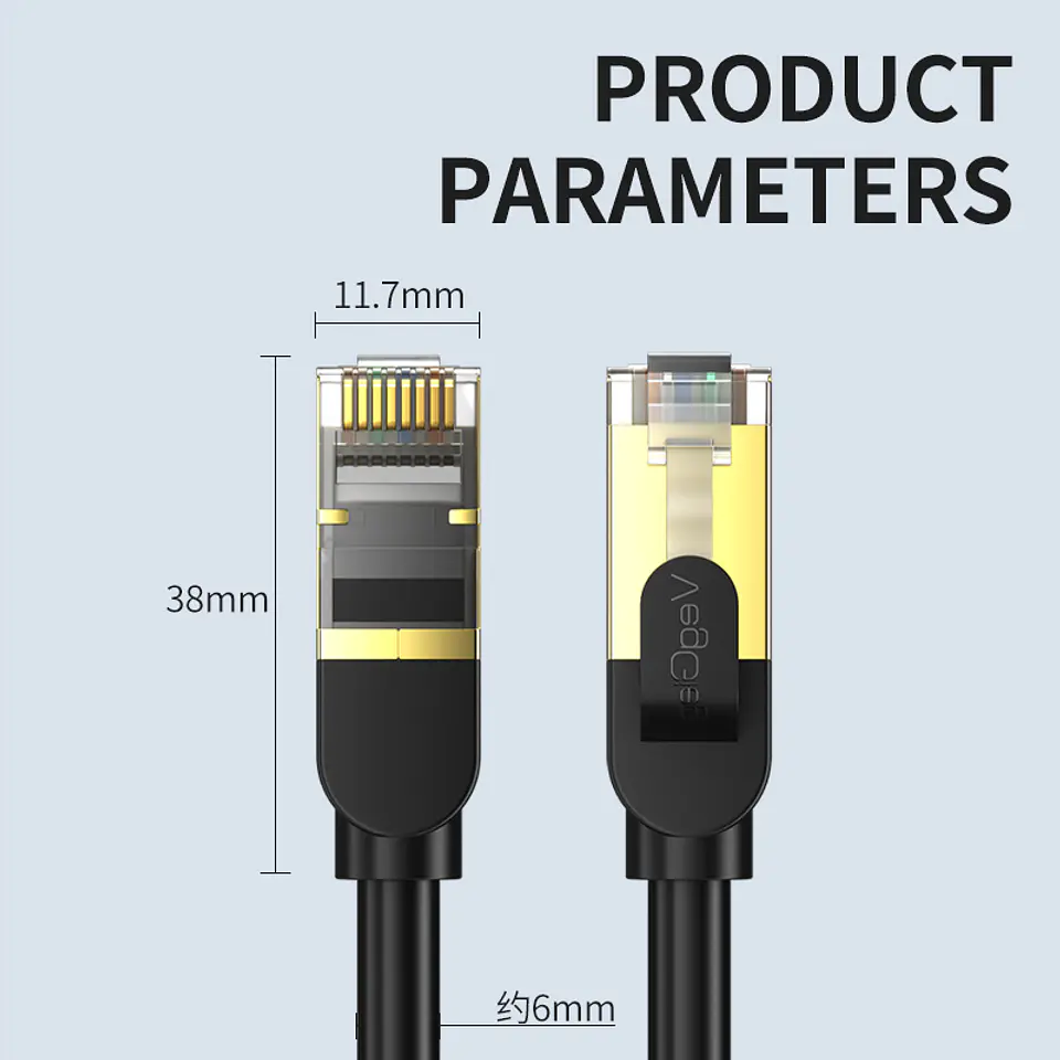 Cable de Red Ethernet CAT 8 RJ45 – Alta Velocidad 40Gbps / 2000MHz – Color Negro Premium (5m / 10m / 20m) 7