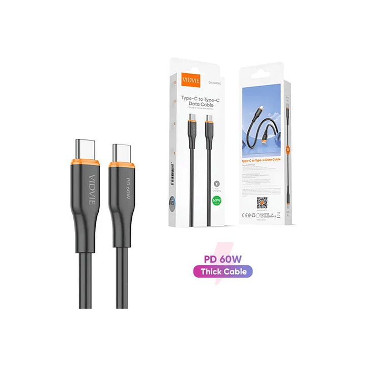 Cable Tipo-C a Tipo-C VIDVIE  – Carga Rápida y Confiable de 60W 1