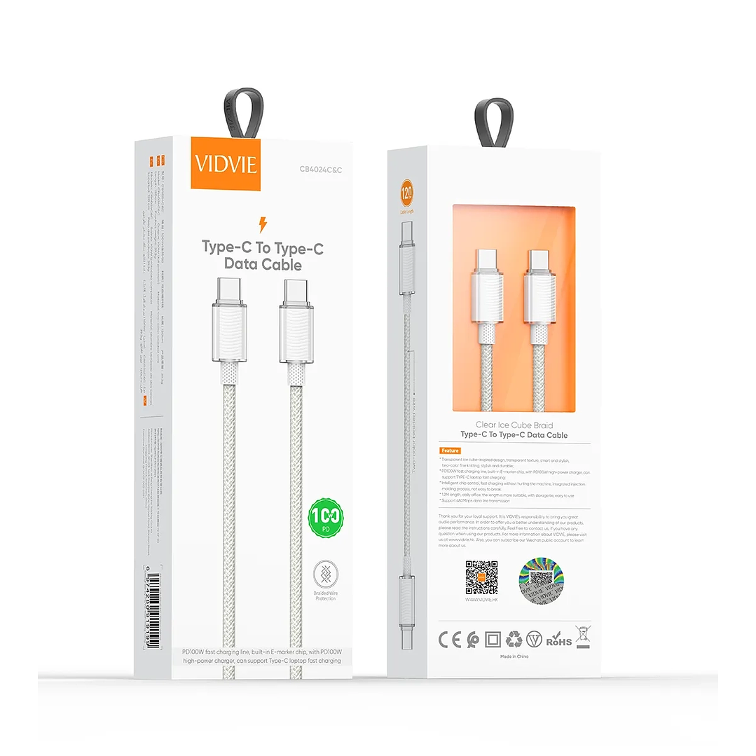 Cable Tipo-C a Tipo-C VIDVIE 100W Trenzado 1