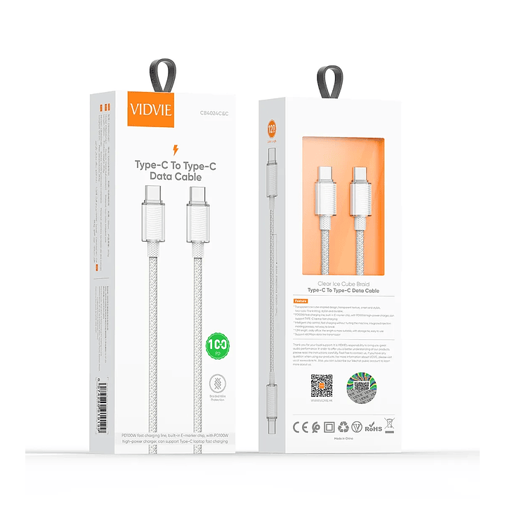Cable Tipo-C a Tipo-C VIDVIE 100W Trenzado 1